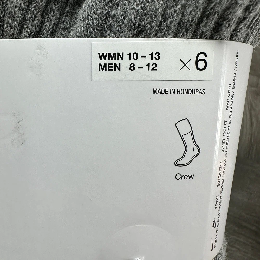 Nike Everyday Cushioned Crew Socks Mens 8-12 Gray 12 Pairs SX7666-064 NEW